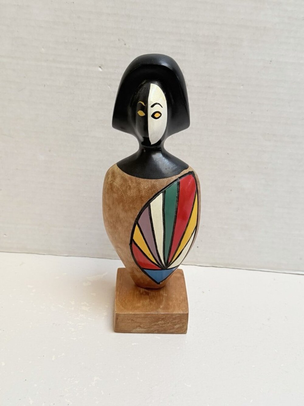 Vintage MCM Domingo Gomez Wood Sculpture Dominican Abstract Painted Figure Art